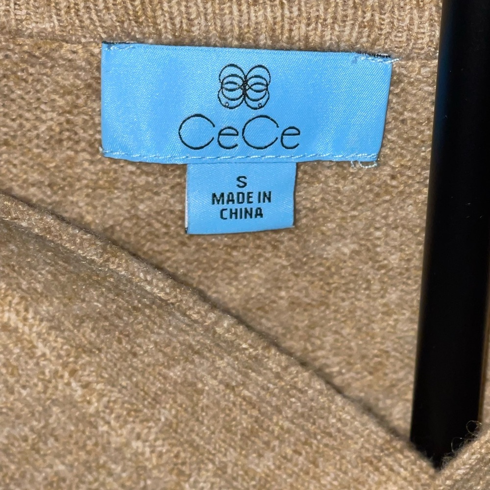 CeCe V-Neck Cable Sweater - Tan - Picture 6 of 8